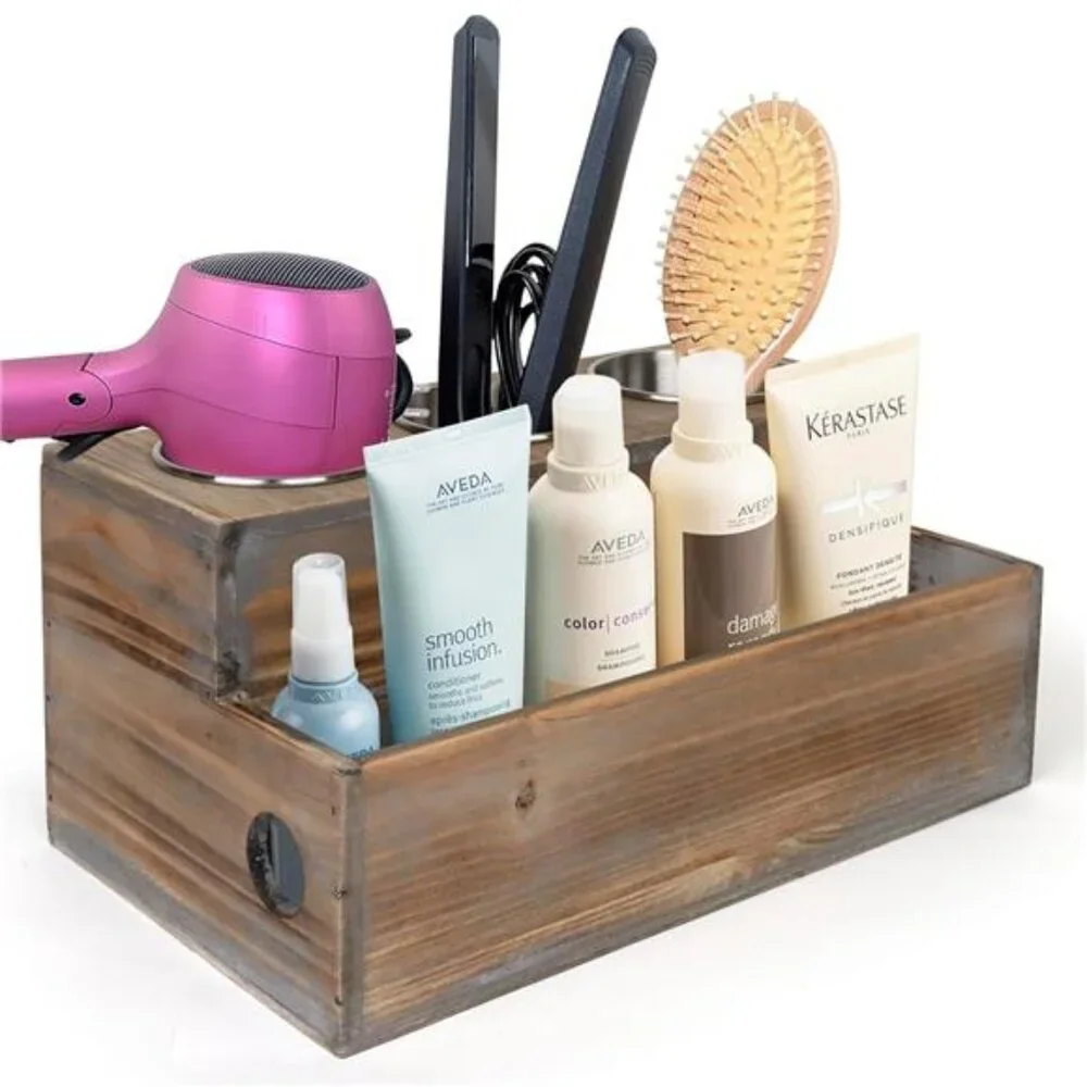 Wooden Hair Dryer Holder – Hair Tools and Styling Supplies Organizer and Storage
